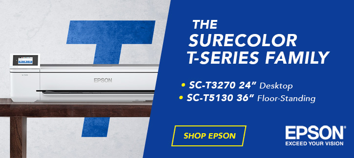 The Surecolor T-Series Family - sc-t3270 24 inch Desktop and sc-t5130 36 inch Floor-Standing. Click to shop Epson.